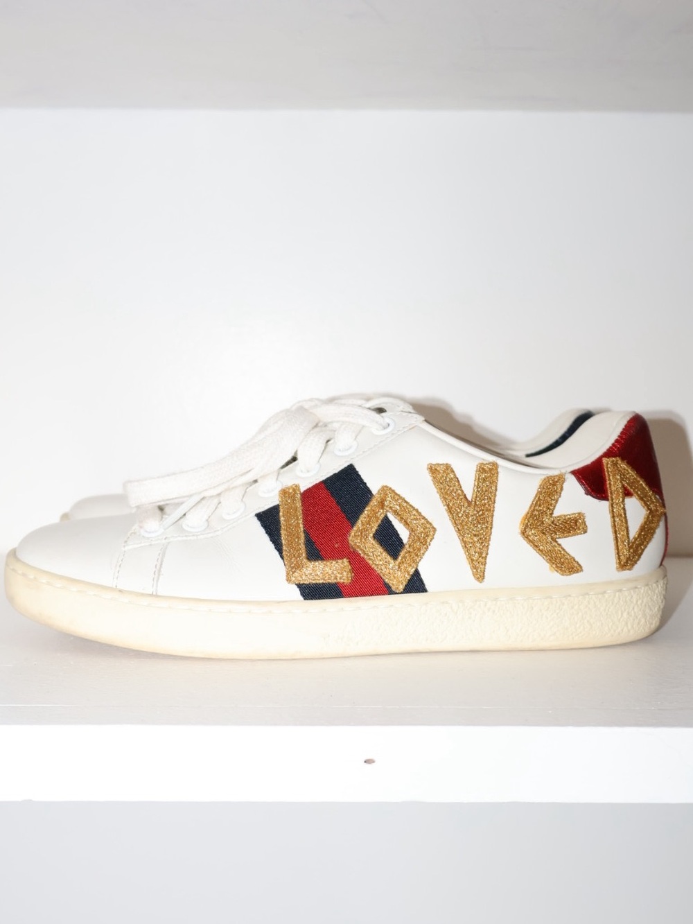Gucci White Leather Loved Embroidered Ace Sneakers